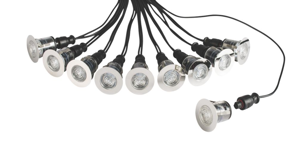 Image of Saxby Ikon Pro 35mm Outdoor LED Deck Light Kit Polished Stainless Steel 7.5W 10 x 28lm 10 Pack 