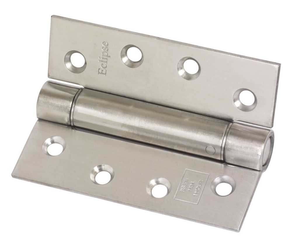 Image of Eclipse Satin Stainless Steel Ungraded Fire Rated Adjustable Self-Closing Hinges 102mm x 76mm 2 Pack 