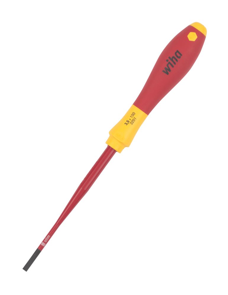 Image of Wiha SoftFinish VDE SlimFix Screwdriver Slotted 3.5mm x 100mm 