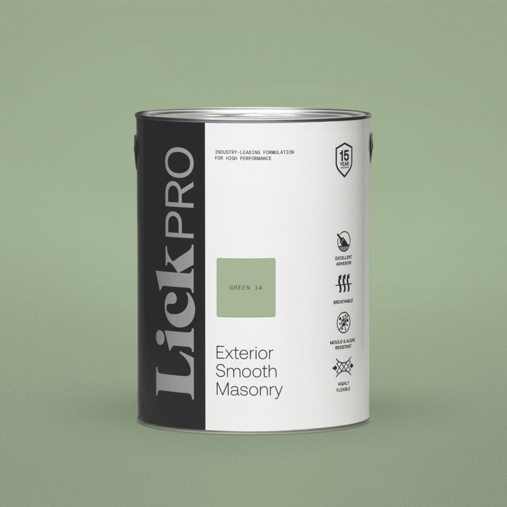 Image of LickPro Exterior Smooth Masonry Paint Green 14 5Ltr 
