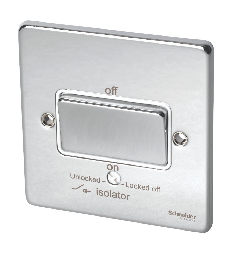 Image of Schneider Electric Ultimate Low Profile 10A 1-Gang 3-Pole Fan Isolator Switch Polished Chrome with White Inserts 