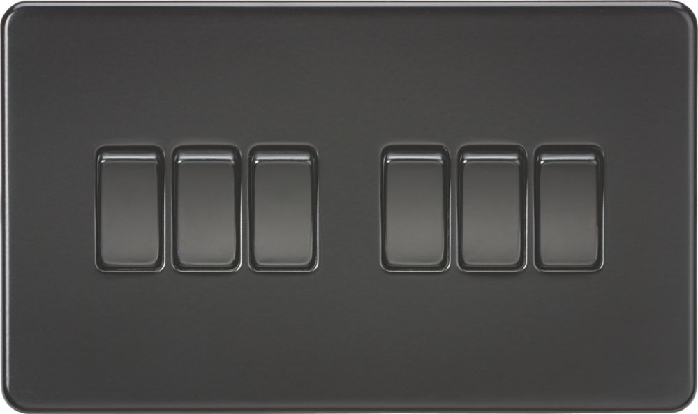 Image of Knightsbridge 10AX 6-Gang 2-Way Light Switch Matt Black 