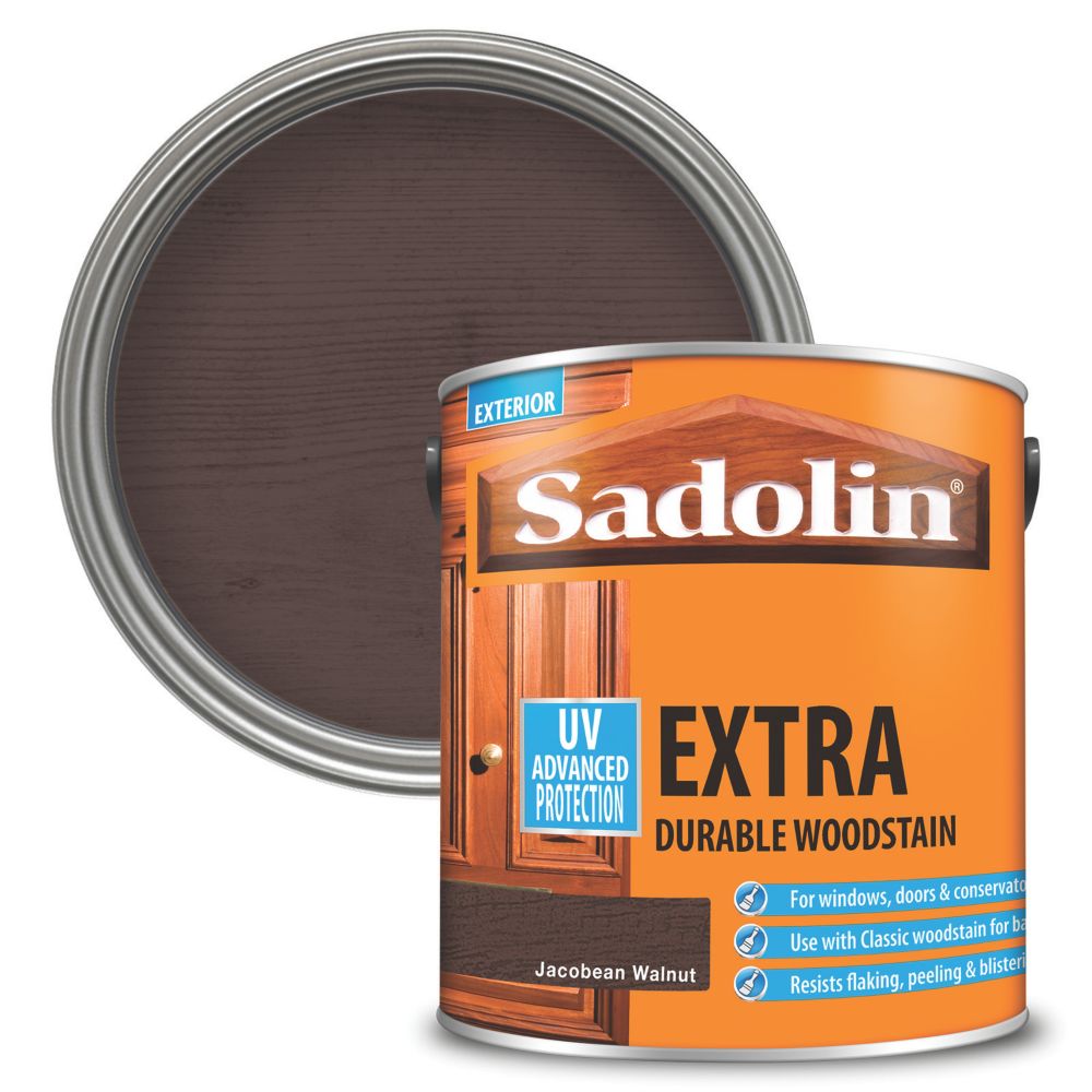Image of Sadolin Extra Durable Woodstain Semi Gloss Jacobean Walnut 2.5Ltr 