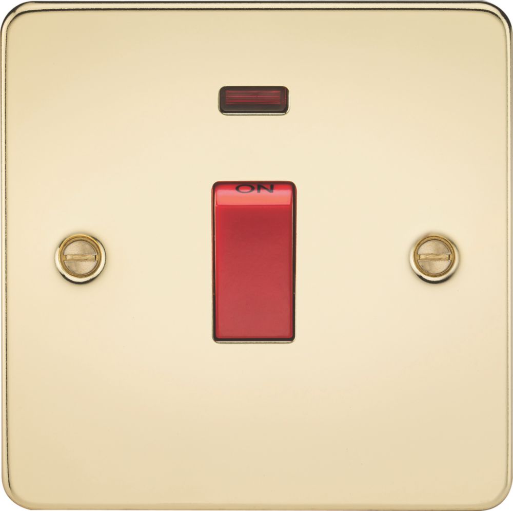 Image of Knightsbridge 45A 1-Gang DP Control Switch Polished Brass with LED 