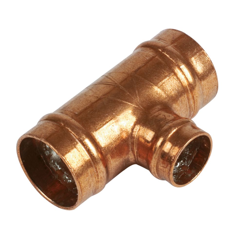 Image of Yorkshire Copper Solder Ring Reducing Tee 22mm x 22mm x 15mm 