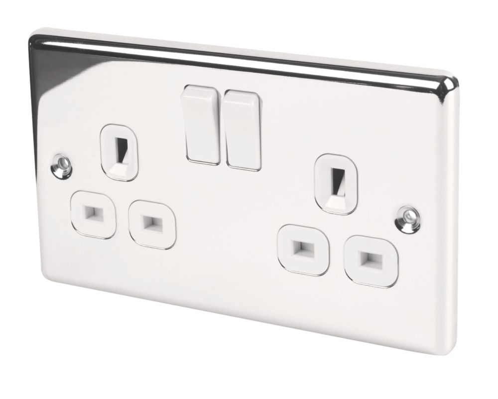 Image of LAP 13A 2-Gang SP Switched Plug Socket Polished Chrome with White Inserts 