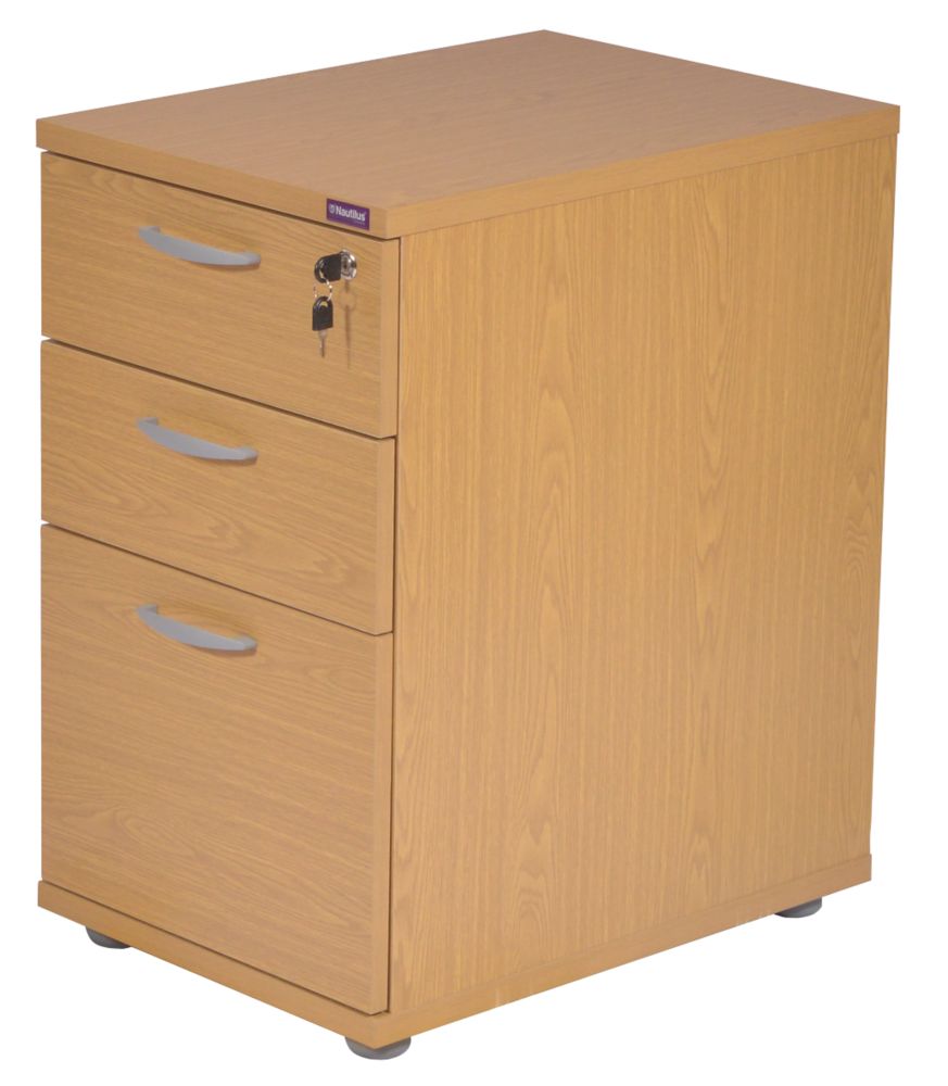 Image of Nautilus Designs Aspire 3-Drawer Desk High Pedestal Oak 430mm x 600mm x 730mm 