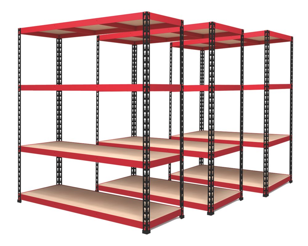 Image of RB Boss 4-Tier Powder-Coated Steel Freestanding Boltless Shelf Units 1525mm x 610mm x 1980mm 3 Pack 