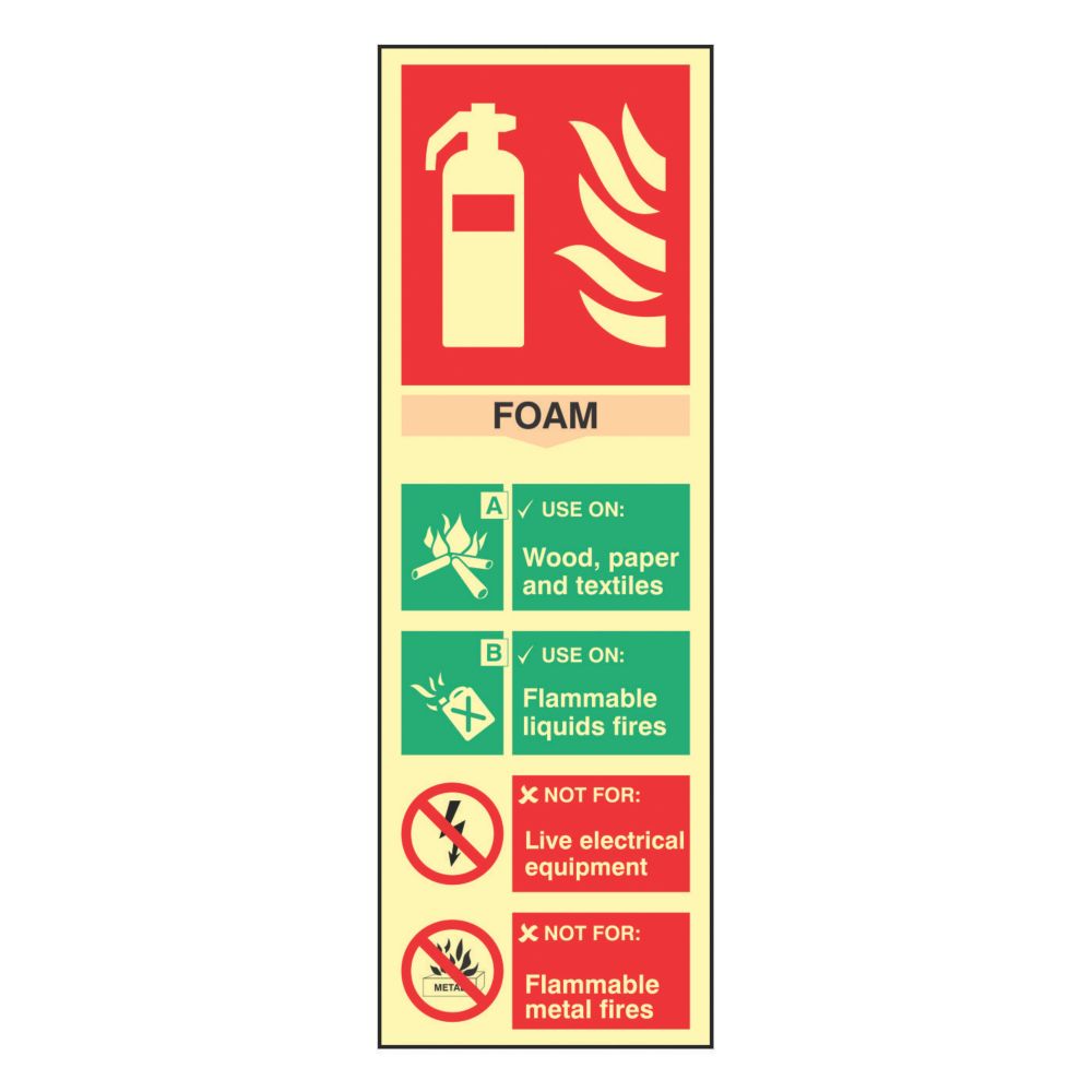 Image of Photoluminescent "Fire Extinguisher Foam" Sign 300mm x 100mm 