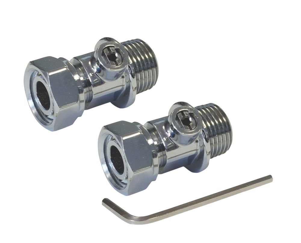 Image of Thomas Dudley Ltd 15mm Compression x 1/2" BSP Male Isolating Radiator Tails 54mm 2 Pack Chrome 