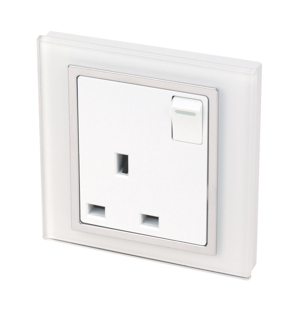 Image of Retrotouch Crystal 13A 1-Gang DP Switched Plug Socket White Glass 
