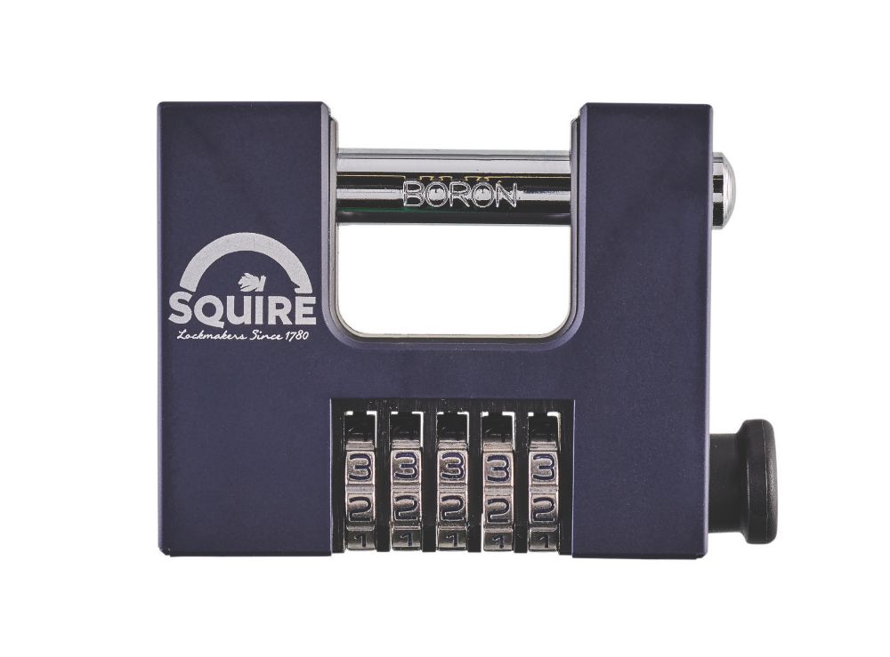 Image of Squire Die-Cast Steel Weatherproof Combination Block Padlock Blue / Chrome 85mm 