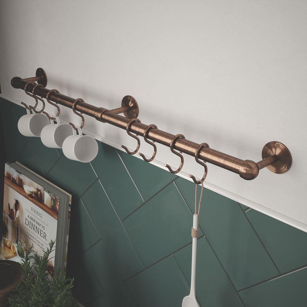 Image of Rothley Utensil Rail 6-Hook Utensil Rail Kit Antique Copper 600mm 