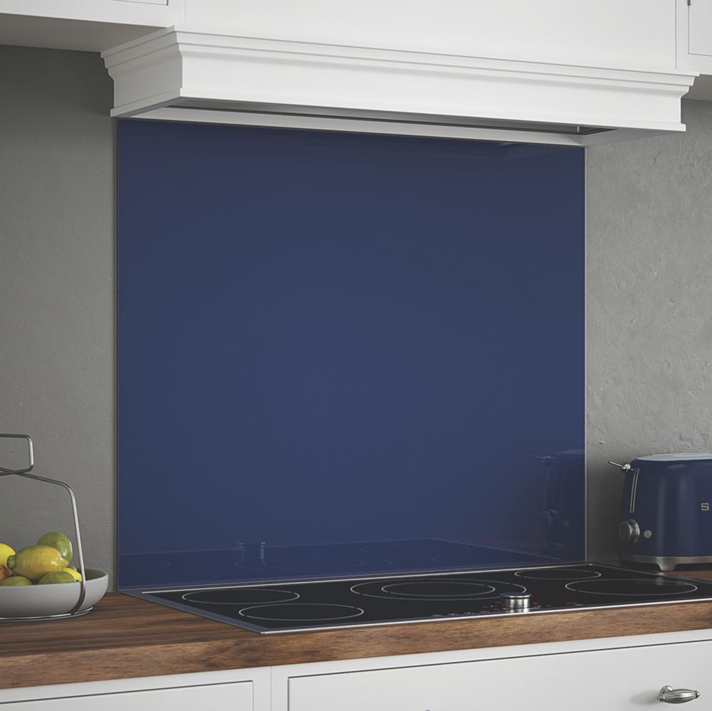 Image of Splashback Midnight Blue Self-Adhesive Glass Kitchen Splashback 900mm x 750mm x 6mm 