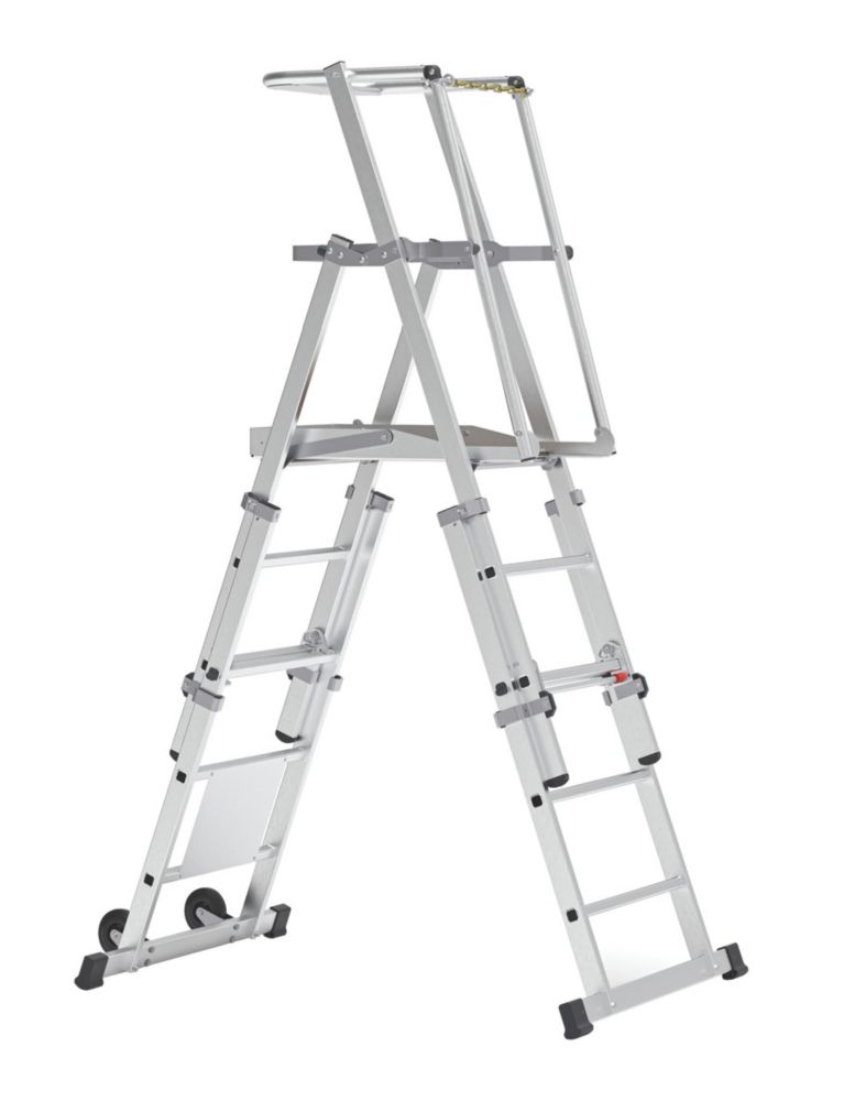 Image of Boss Teleguard Plus 4 to 6 Rung Aluminium & Steel Telescopic Platform Ladder 2.37m 