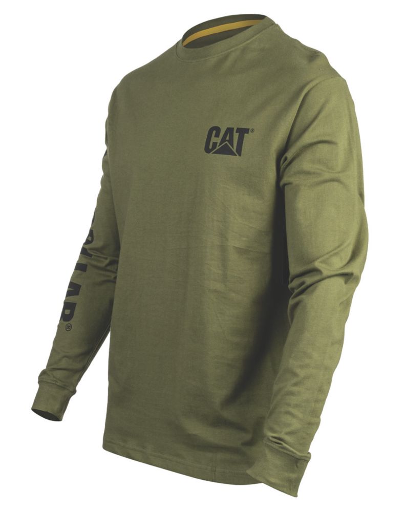 Image of CAT Trademark Banner Long Sleeve T-Shirt Chive XXXX Large 58-60" Chest 