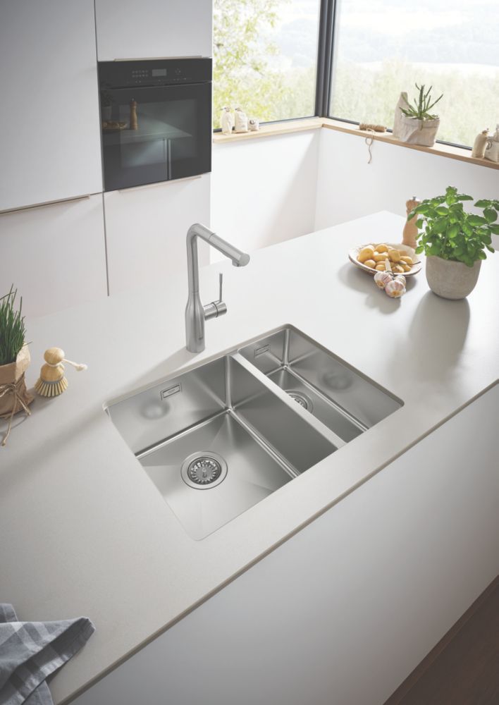 Image of Grohe K700U Left Handed 1.5 Bowl Stainless Steel Undermount Sink 595mm x 450mm 