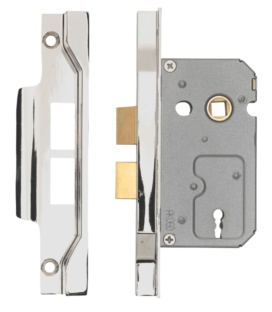 Image of Eurospec Fire Rated 2 Lever Nickel plate Rebated Sashlock 64mm Case - 44mm Backset 