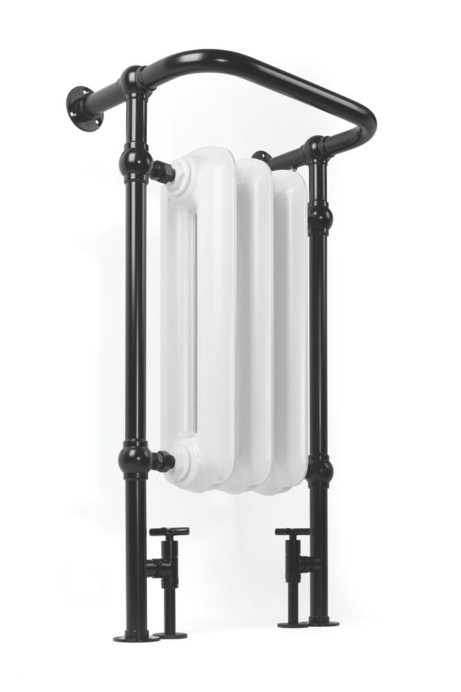Image of Terma Plain 2-Column Cast Iron Towel Rail 900m x 490mm White / Black 1217BTU 