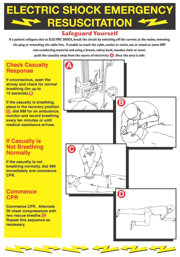 Image of "Electric Shock Emergency Resuscitation" Safety Poster 600mm x 420mm 