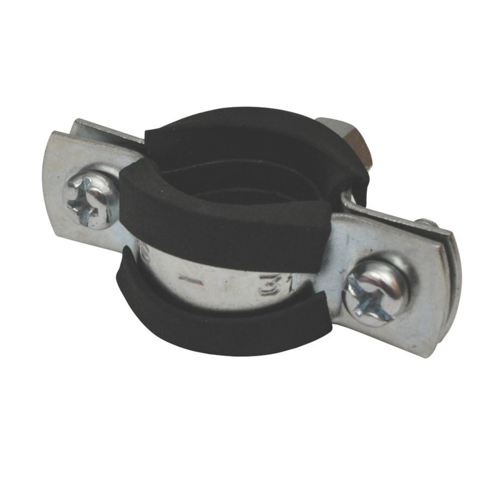 Image of Tesla 26-31mm Rubber-Lined Pipe Clips Black / Steel 5 Pack 