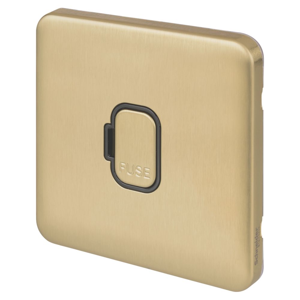 Image of Schneider Electric Lisse Deco 13A Unswitched Fused Spur Satin Brass with Black Inserts 