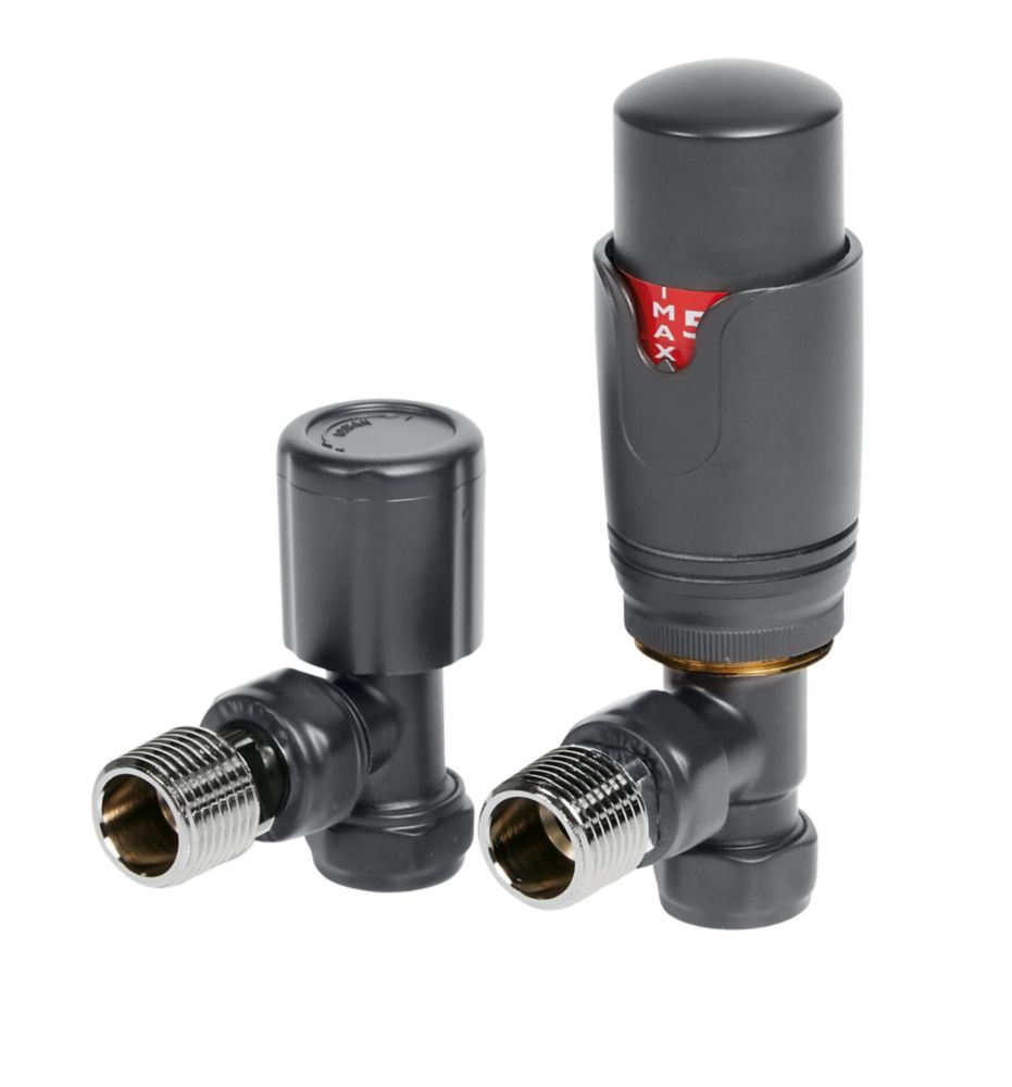 Image of Towelrads Anthracite Angled Thermostatic TRV & Lockshield 15mm x 1/2" 