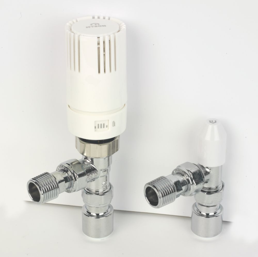 Image of Myson TRV2PAK15AC White Angled Thermostatic Radpack TRV & Lockshield 15mm x 1/2" 