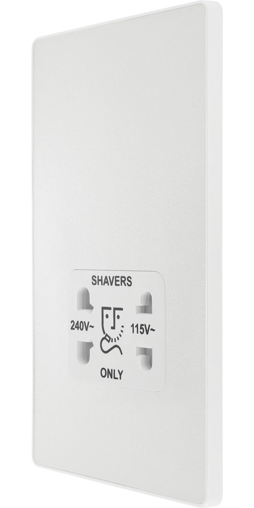 Image of British General Evolve 2-Gang Dual Voltage Shaver Socket 115/240V Pearlescent White with White Inserts 