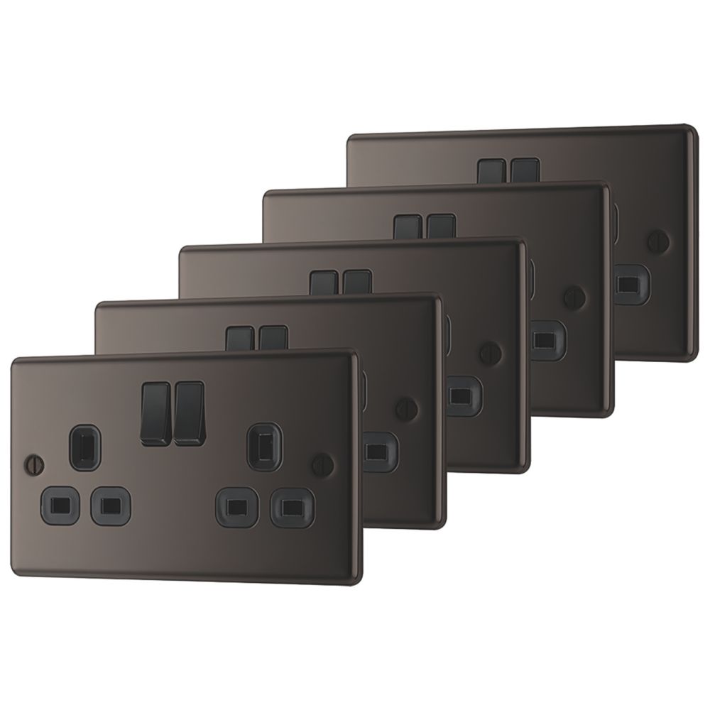 Image of LAP 13A 2-Gang SP Switched Plug Socket Black Nickel with Black Inserts 5 Pack 