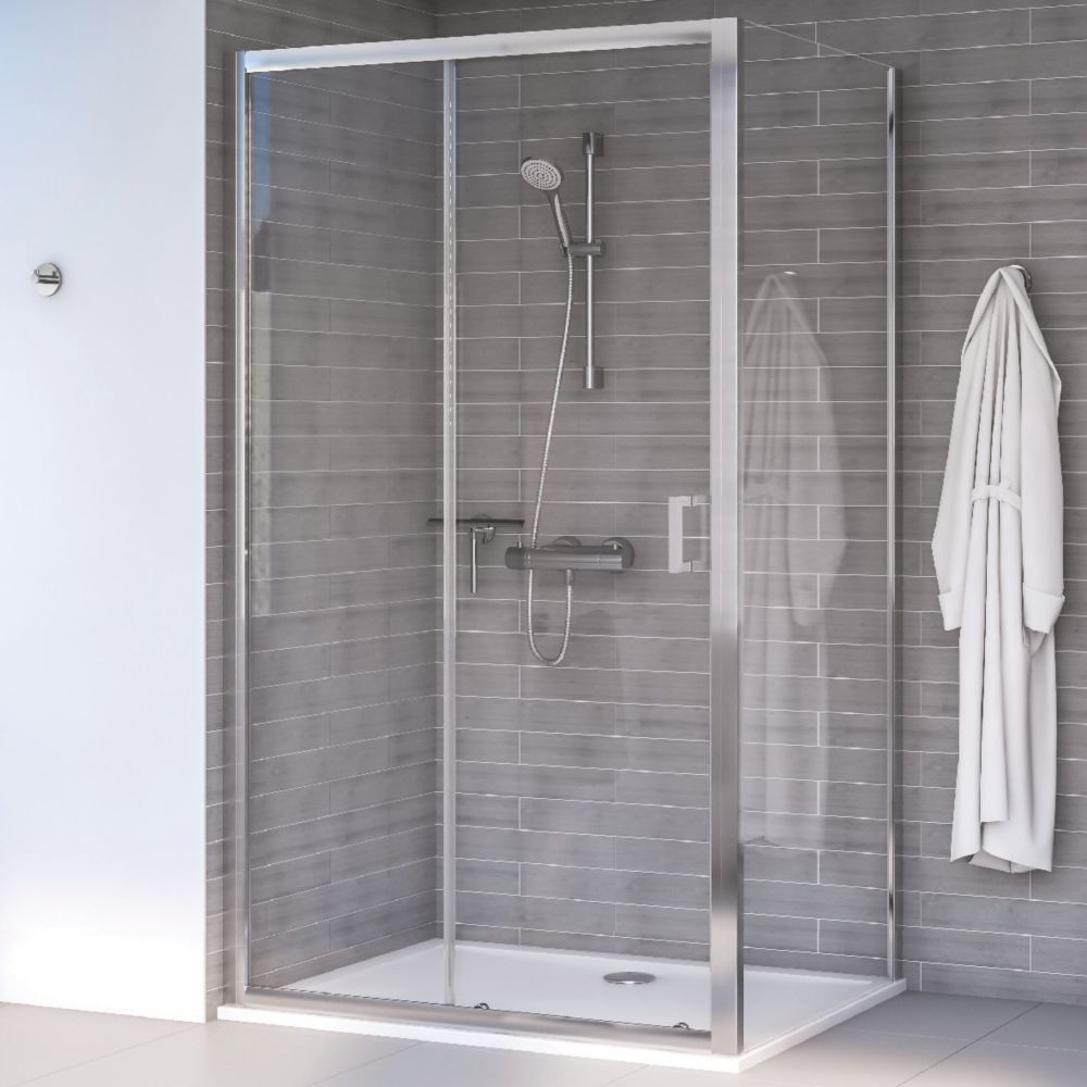 Image of Aqualux Edge 8 Semi-Frameless Rectangular Shower Enclosure Reversible Left/Right Opening Polished Silver 1400mm x 900mm x 2000mm 