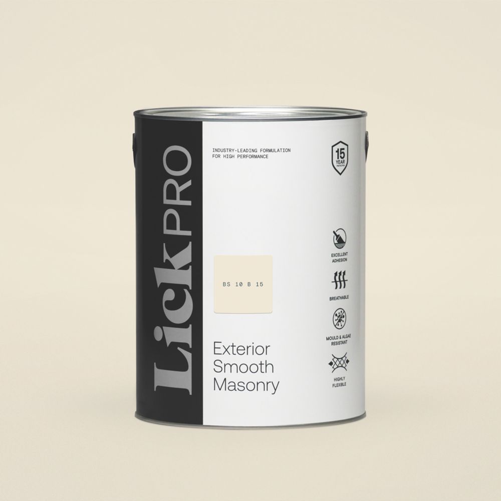 Image of LickPro Exterior Smooth Masonry Paint White BS 10 B 15 5Ltr 