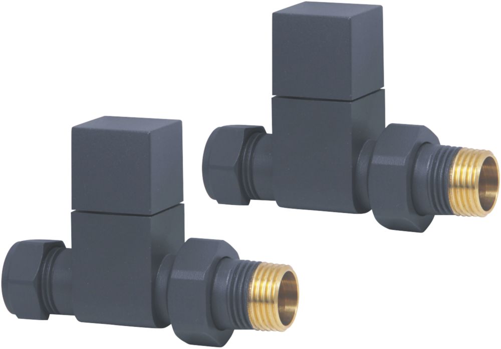 Image of Towelrads Anthracite Straight Manual Radiator Valve Square 15mm x 1/2" 2 Pack 