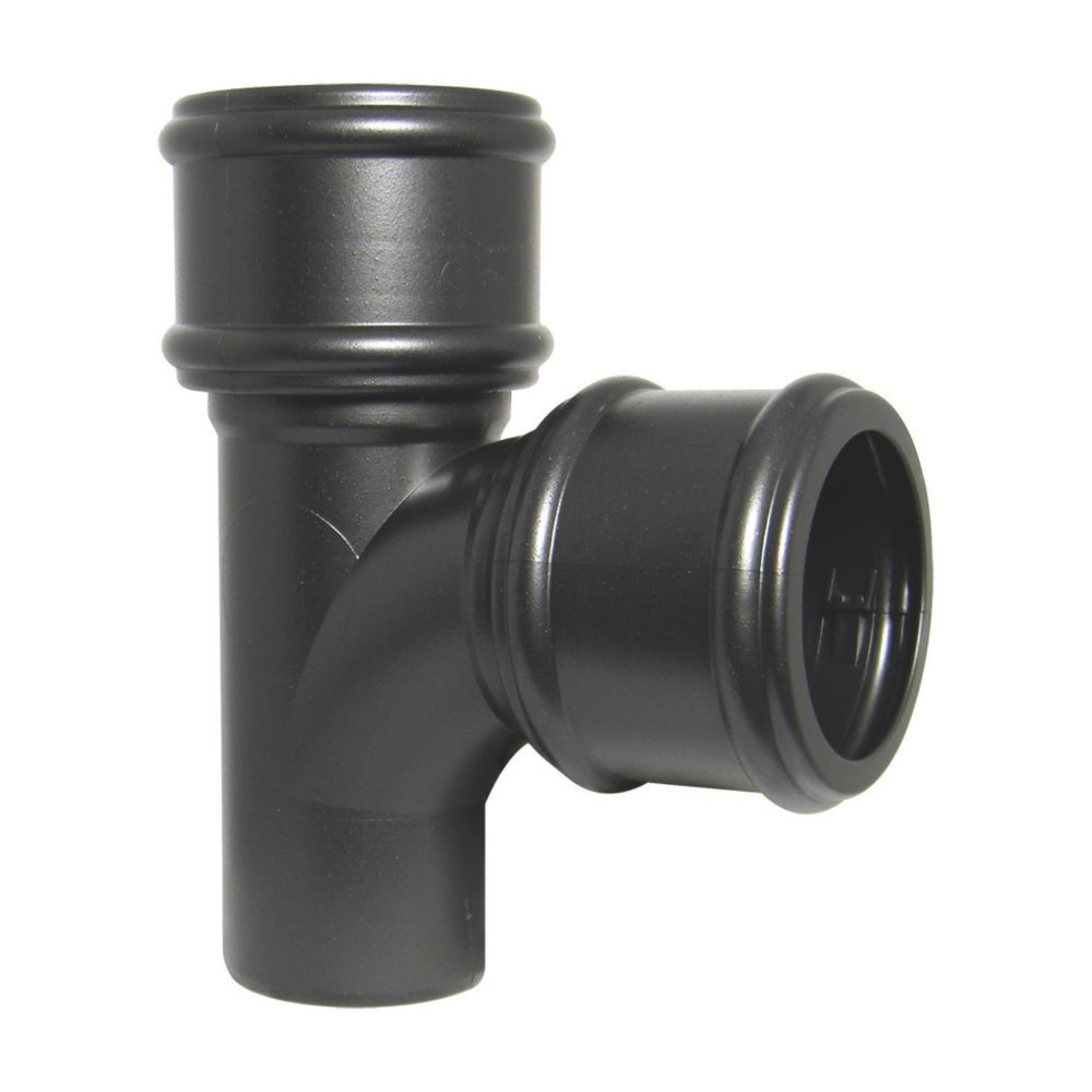 Image of FloPlast Cast Iron Effect Push-Fit 92.5Â° Double Socket Branch Black 110mm 