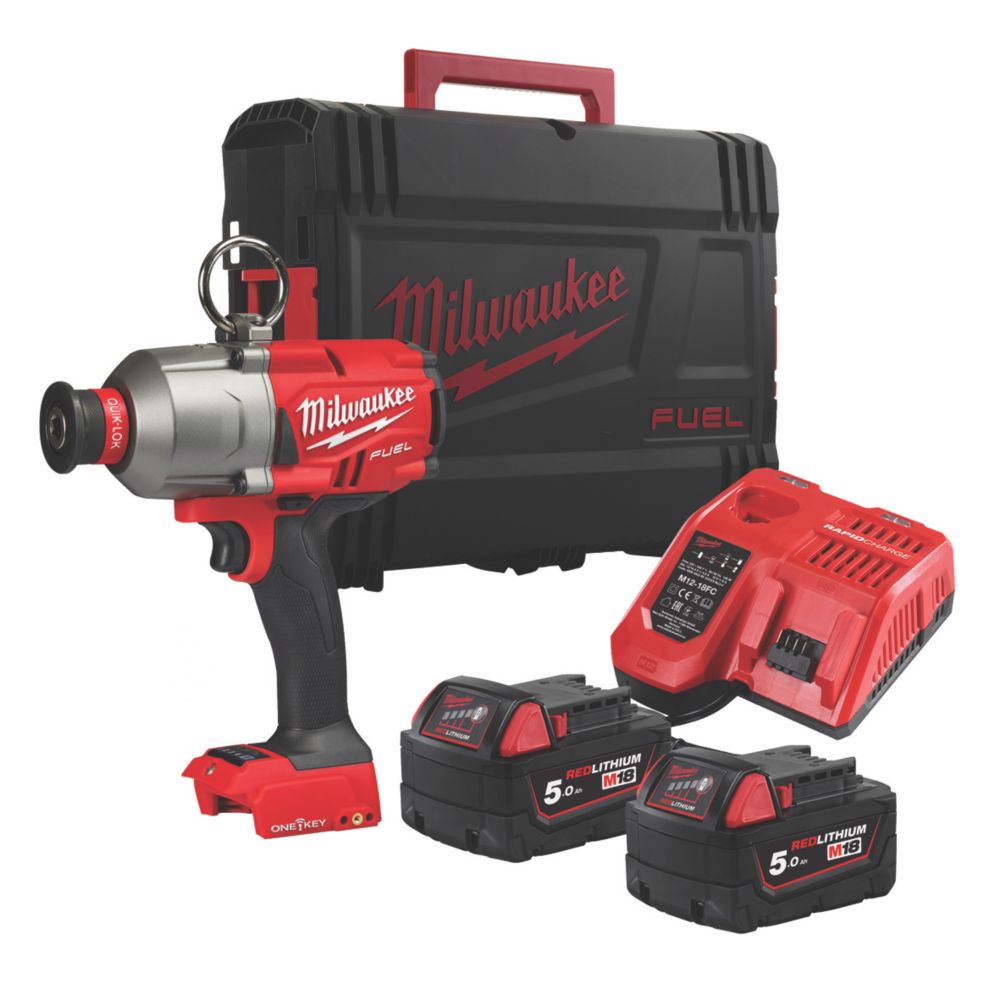 Image of Milwaukee M18 ONEFHIWH716 FUEL 18V 2 x 5.0Ah Li-Ion RedLithium Brushless Cordless One-Key Impact Wrench 