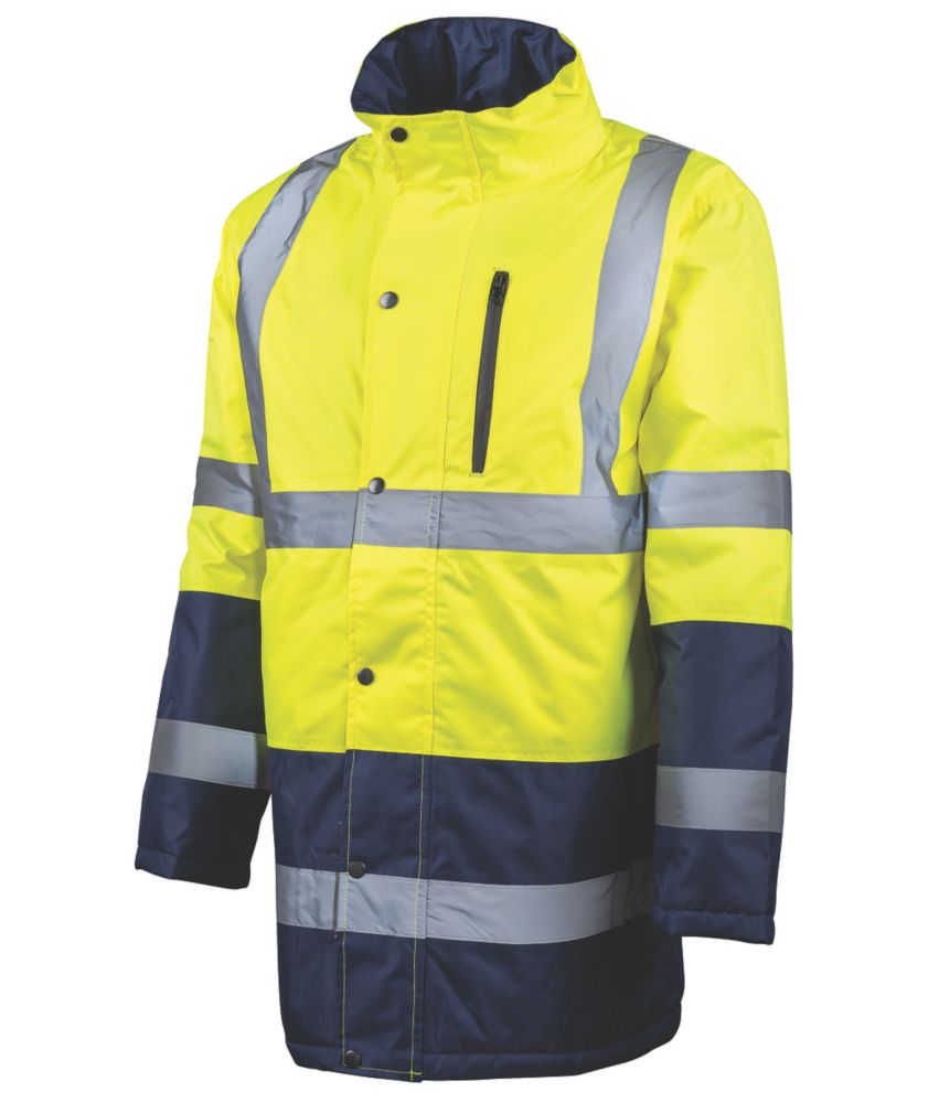 Image of Tough Grit Hi-Vis Waterproof Jacket Yellow / Navy X Large 57Â½" Chest 