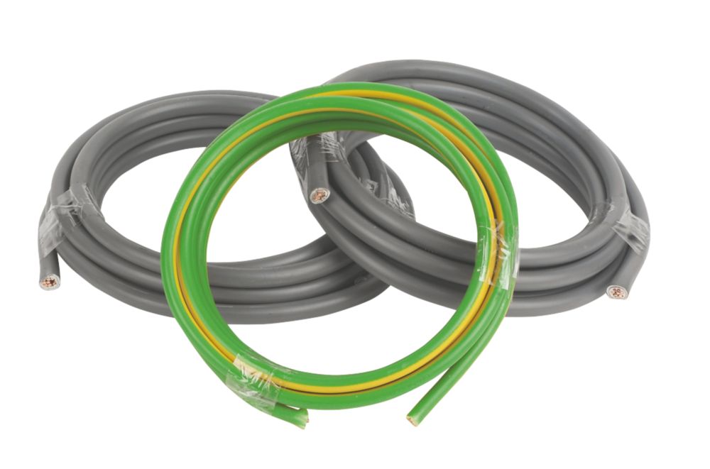 Image of Prysmian 6181Y & 6491X Grey & Green/Yellow 1-Core 16mmÂ² Meter Tails Cable 3m Coil 