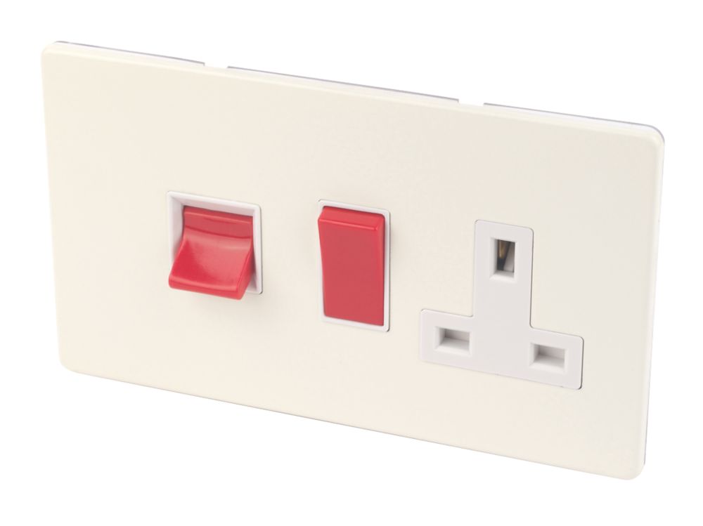 Image of Varilight 45AX 2-Gang DP Cooker Switch & 13A DP Switched Socket White Chocolate with White Inserts 
