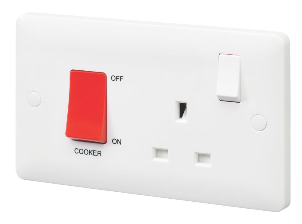 Image of MK Base 45A 2-Gang DP Cooker Switch White with Red Inserts 
