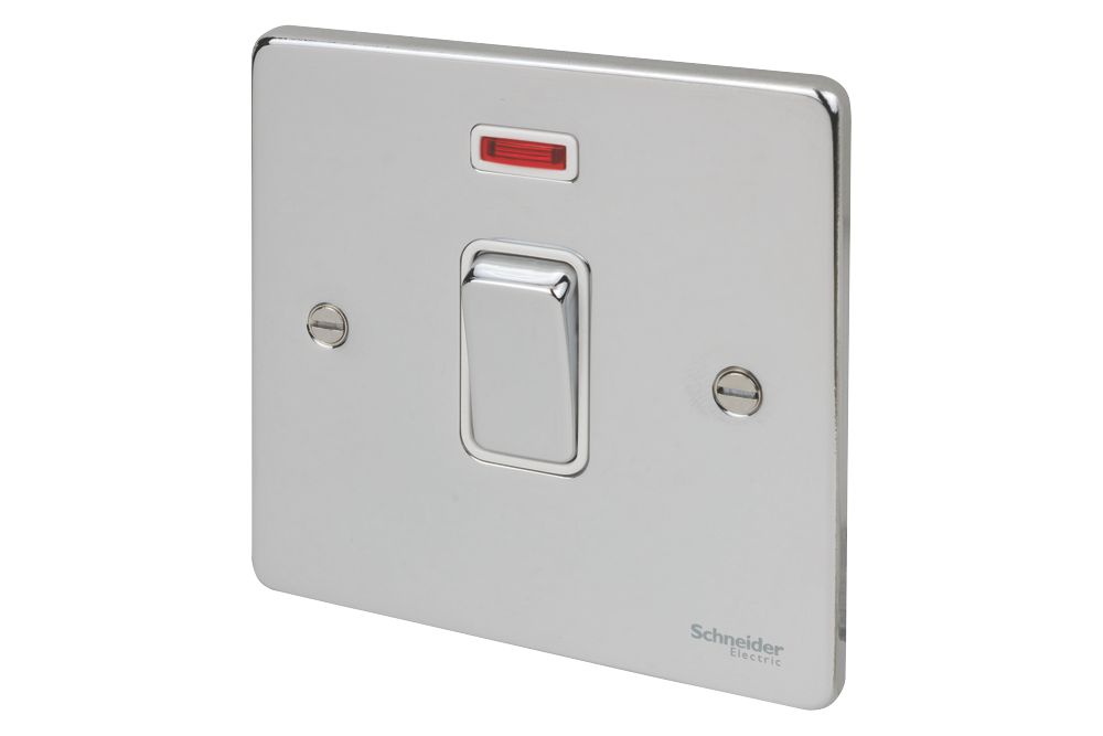 Image of Schneider Electric Ultimate Low Profile 20AX 1-Gang DP Control Switch Polished Chrome with Neon with White Inserts 