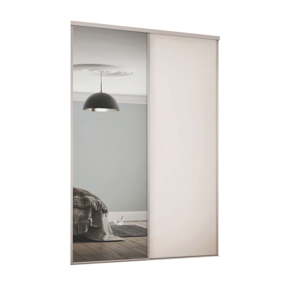 Image of Spacepro Classic 2-Door Sliding Wardrobe Door Kit Cashmere Frame Cashmere / Mirror Panel 1185mm x 2260mm 