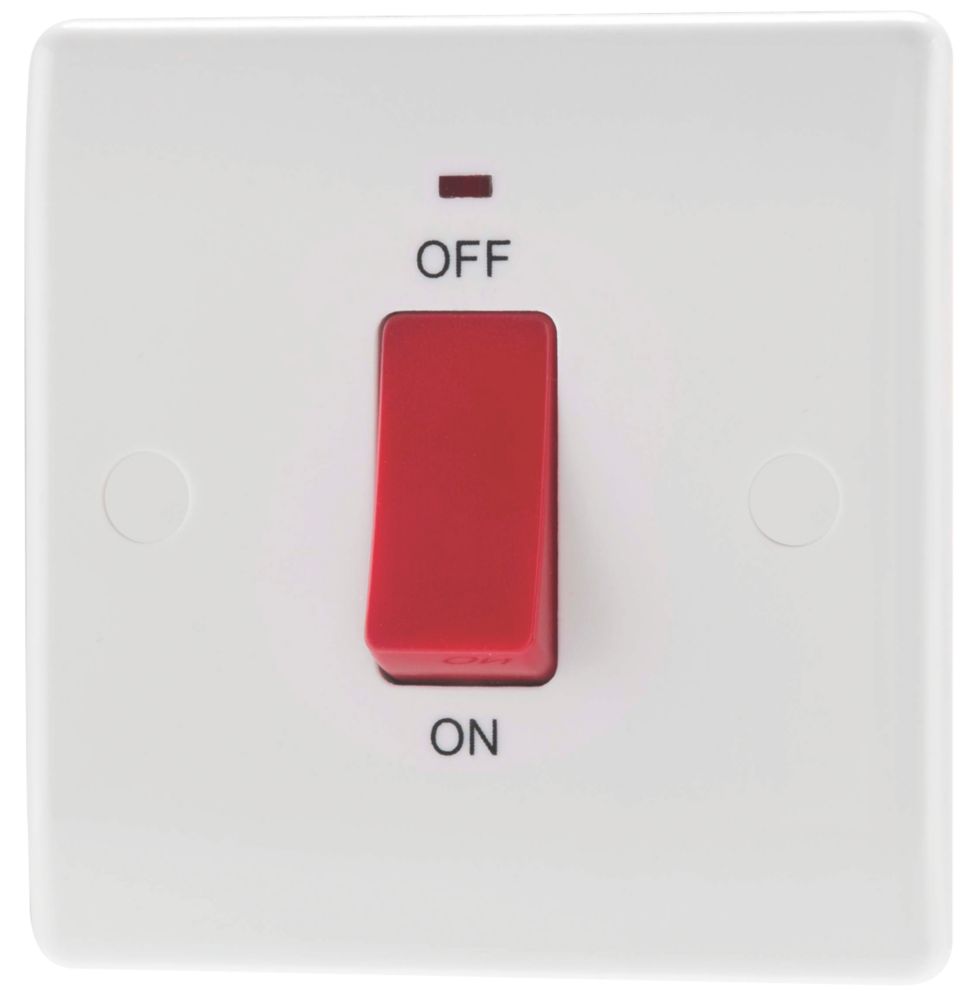Image of British General 800 Series 45A 1-Gang DP Cooker Switch White with LED 