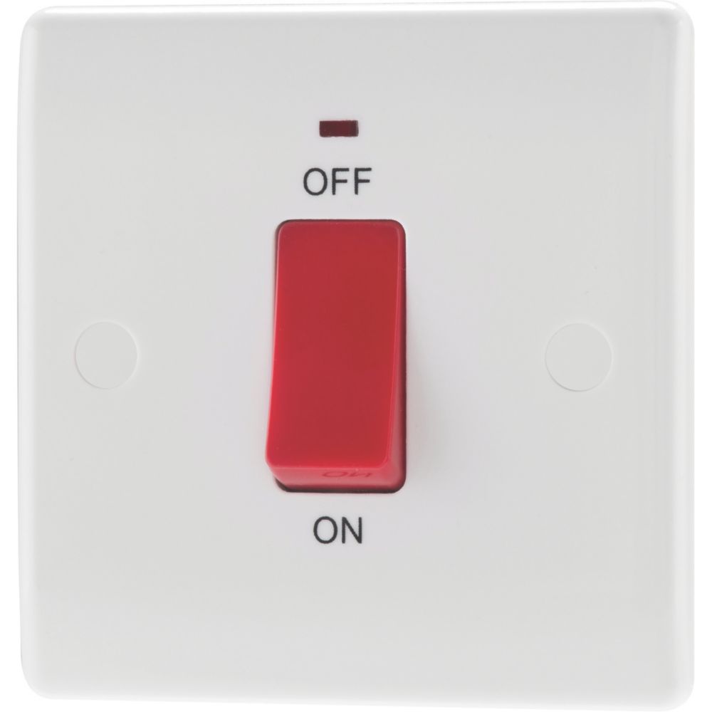 Image of British General 800 Series 45A 1-Gang DP Cooker Switch White with LED 