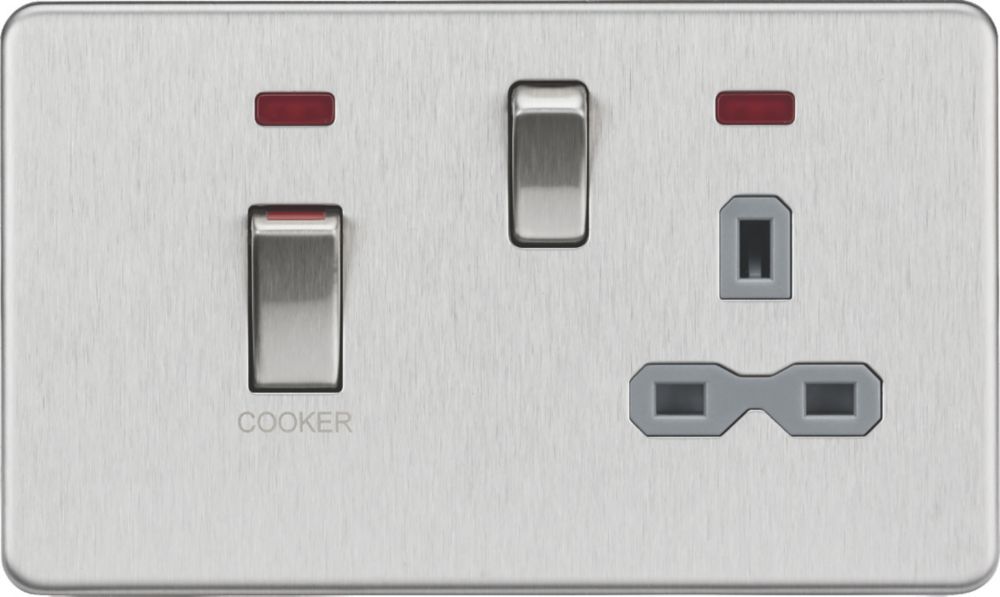 Image of Knightsbridge 45 & 13A 2-Gang DP Cooker Switch & 13A DP Switched Socket Matt White with LED with Colour-Matched Inserts 