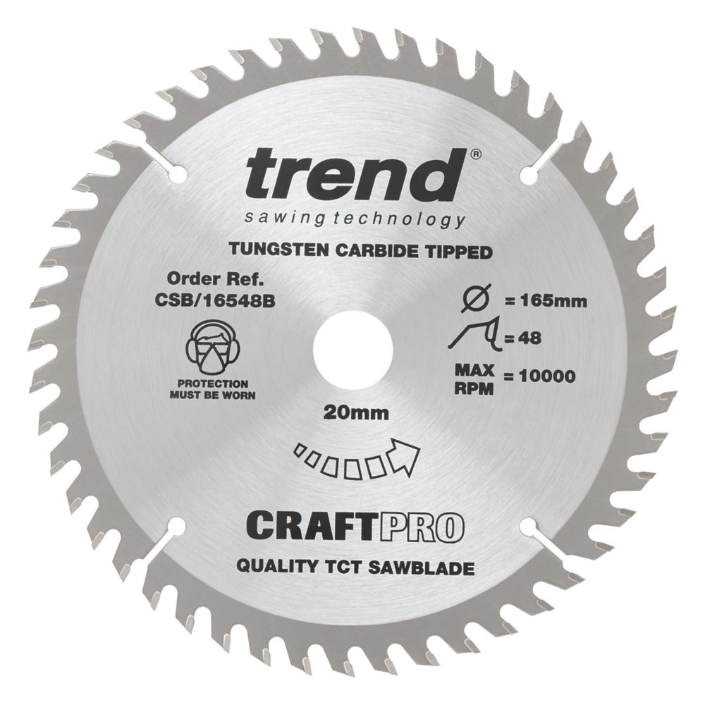 Image of Trend CraftPro CSB/16548B Wood Plunge Saw Blade 165mm x 20mm 48T 