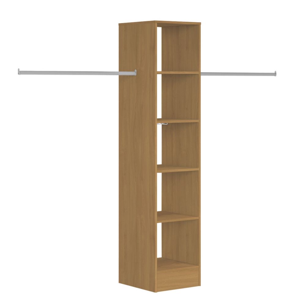 Image of Spacepro 5-Shelf Tower Unit with Hanger Bar Oak 450mm x 2100mm 