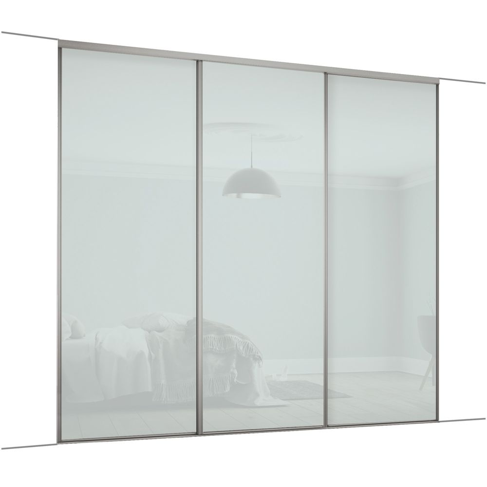 Image of Spacepro Classic 3-Door Sliding Wardrobe Door Kit Silver Frame Arctic White Panel 2672mm x 2260mm 