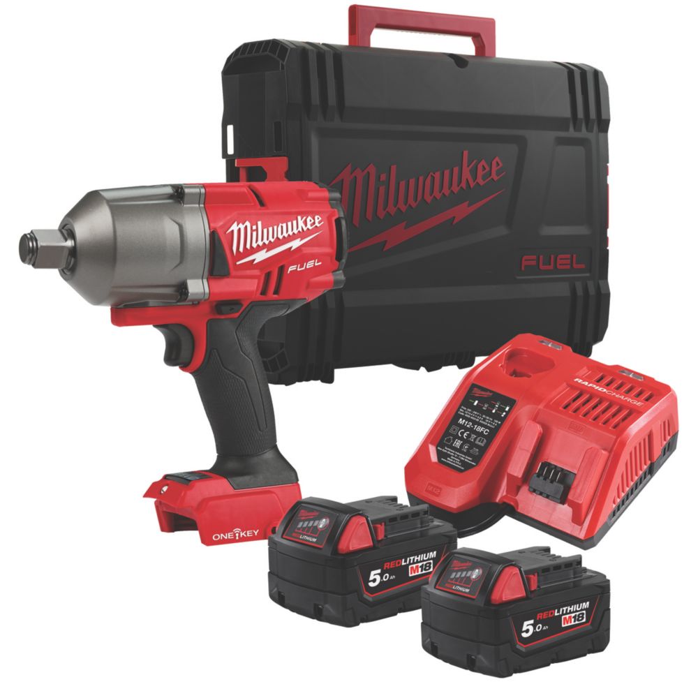Image of Milwaukee M18 ONEFHIWF34-502X FUEL 18V 2 x 5.0Ah Li-Ion RedLithium Brushless Cordless ONE-KEY Impact Wrench 