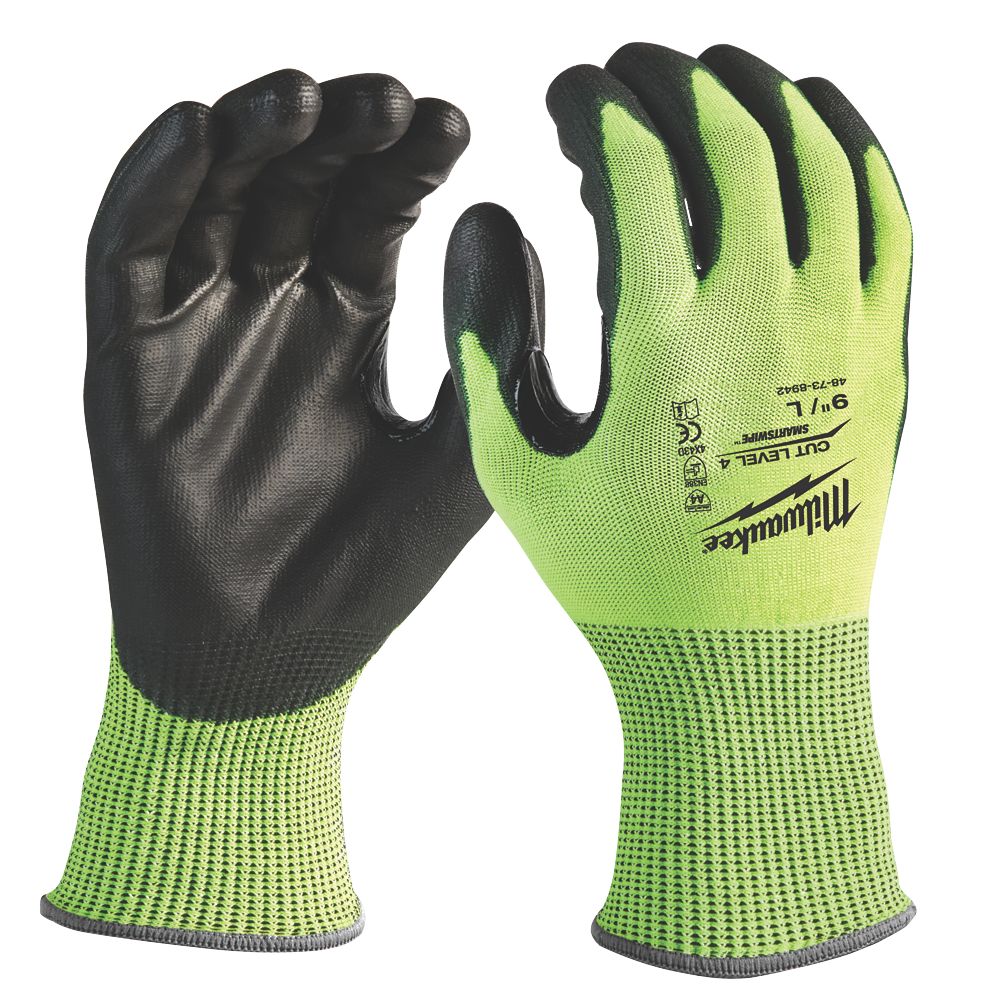 Image of Milwaukee Hi-Vis Cut Level 4/D Gloves Fluorescent Yellow Large 