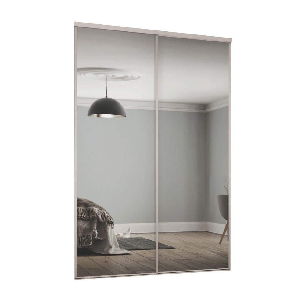 Image of Spacepro Classic 2-Door Sliding Wardrobe Door Kit Cashmere Frame Mirror Panel 1489mm x 2260mm 